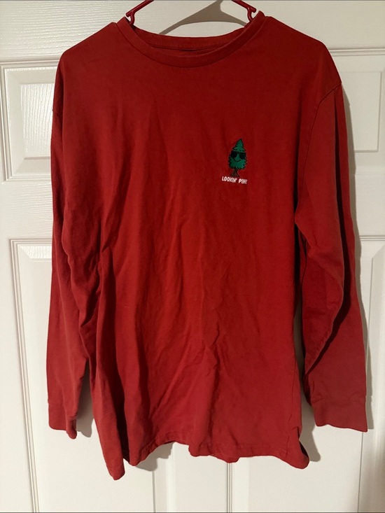passport outdoor gear Other - Red Long-Sleeve Graphic Tee with Small Green Tree Motif - Lookin' Pine